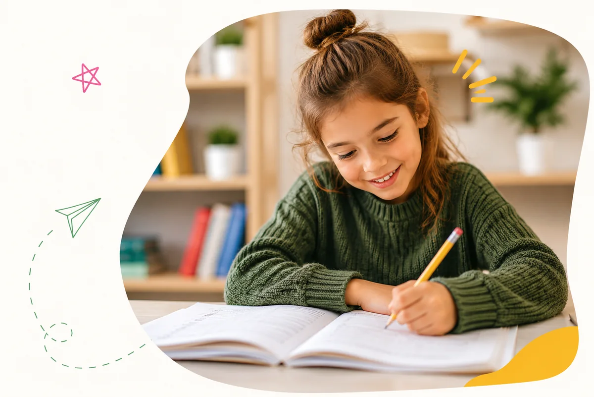 Primary school child studying during a tuition lesson in Wickford